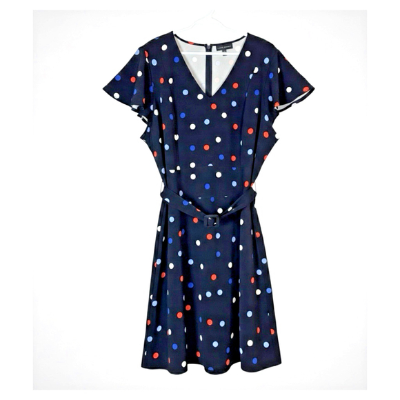 Lane Bryant Plus Size Polka Dot Black Dress Tie Waist - Picture 4 of 12